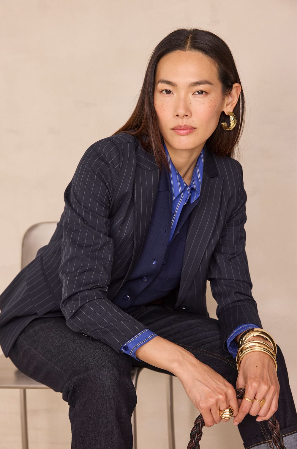 SIMONE striped blazer;${refinementColor}