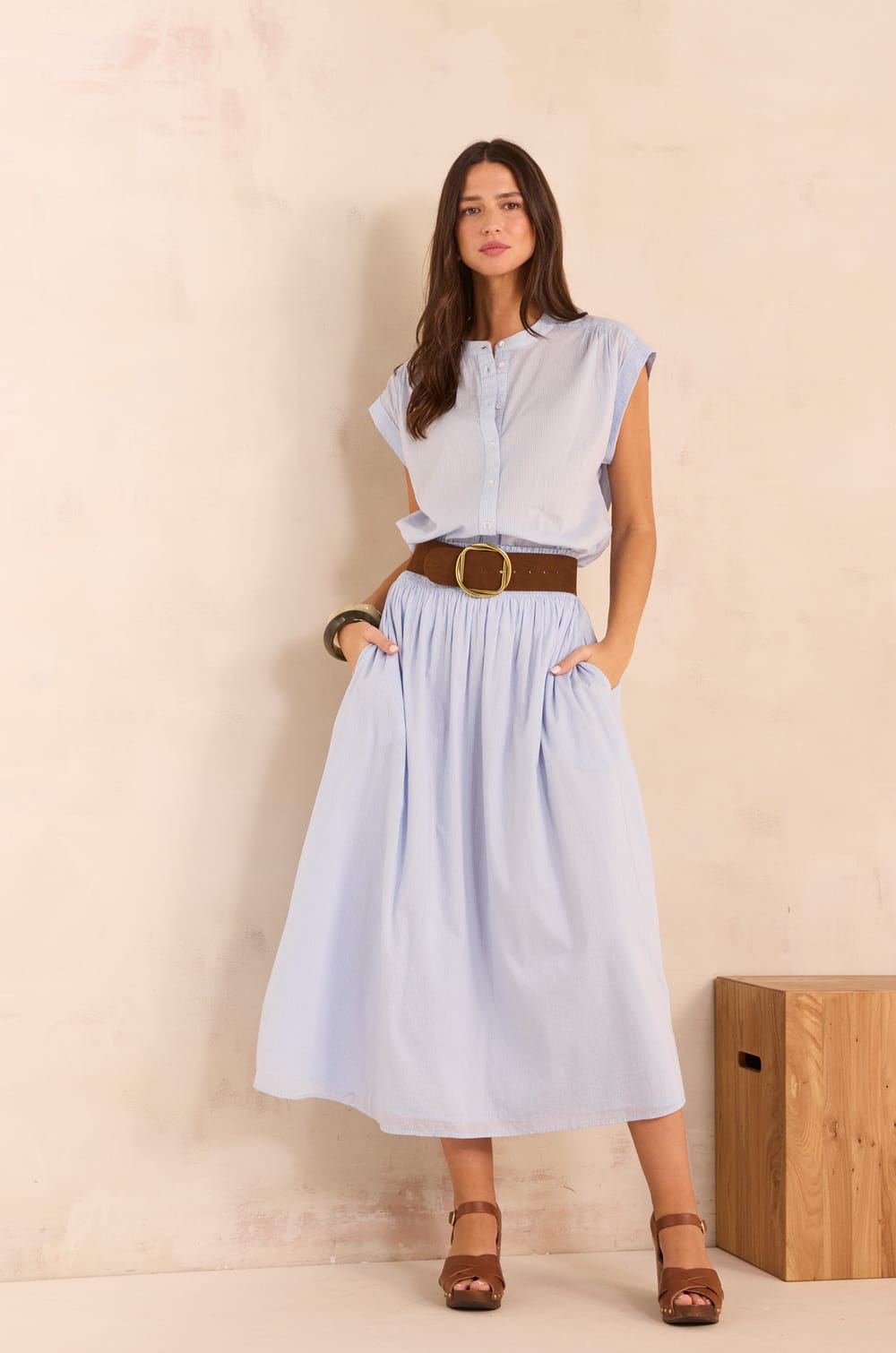 MONICA sleeveless striped cotton blouse;${refinementColor}