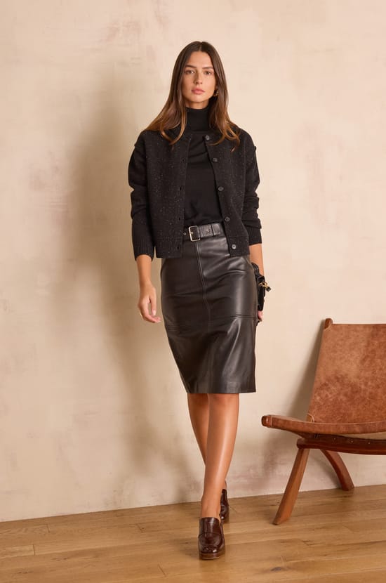 ELEANOR straight leather skirt;${refinementColor}