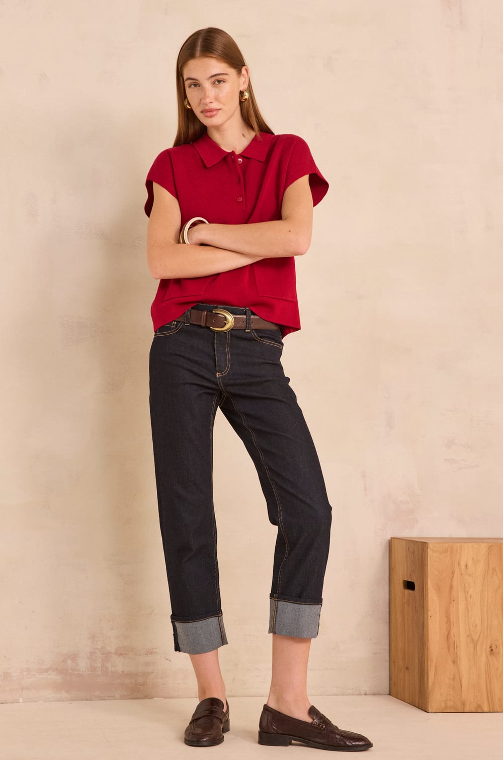 Jean cropped &agrave; revers DELIA;${refinementColor}