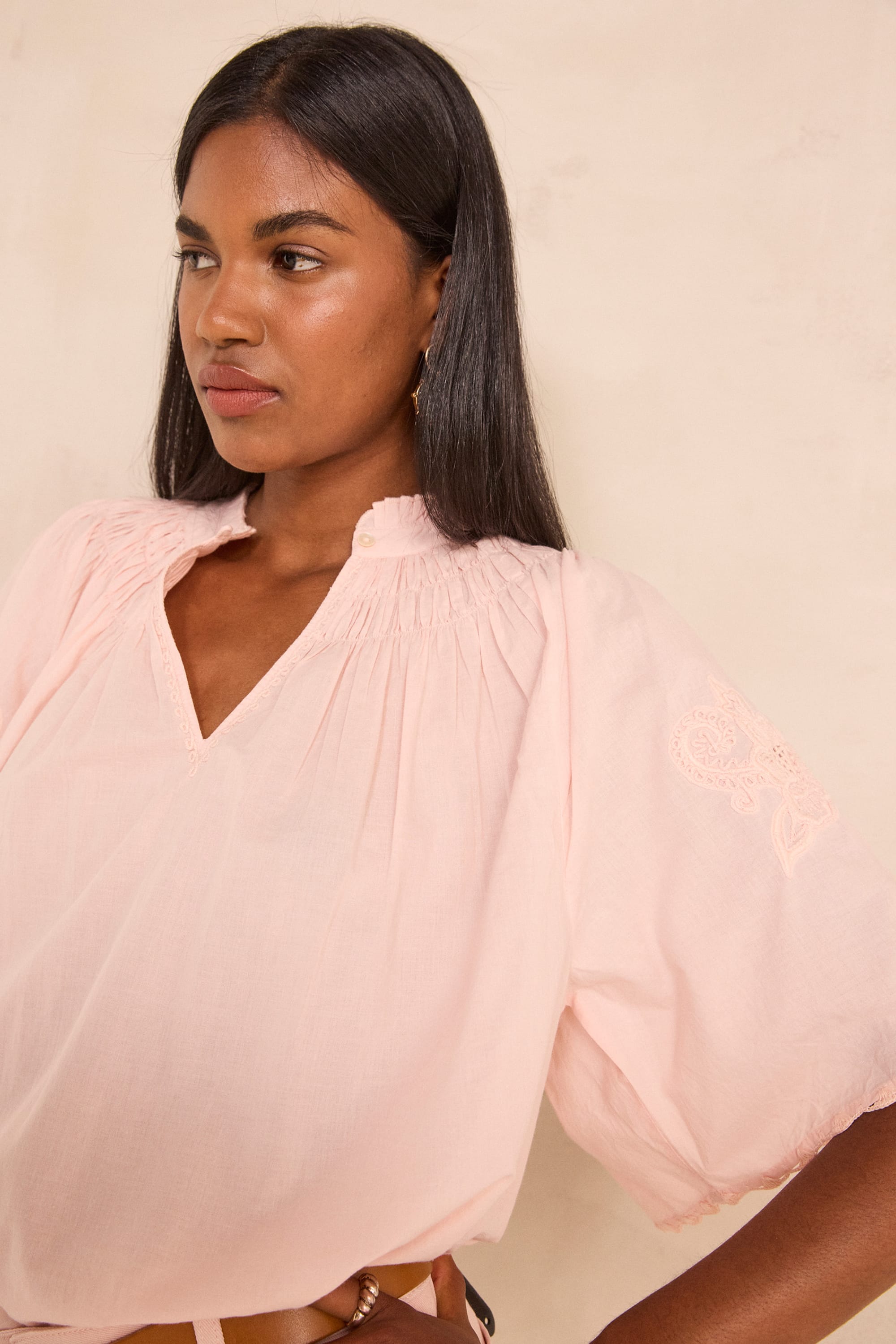 Embroidered short-sleeved cotton blouse SACHA woman | PRIMEROSE