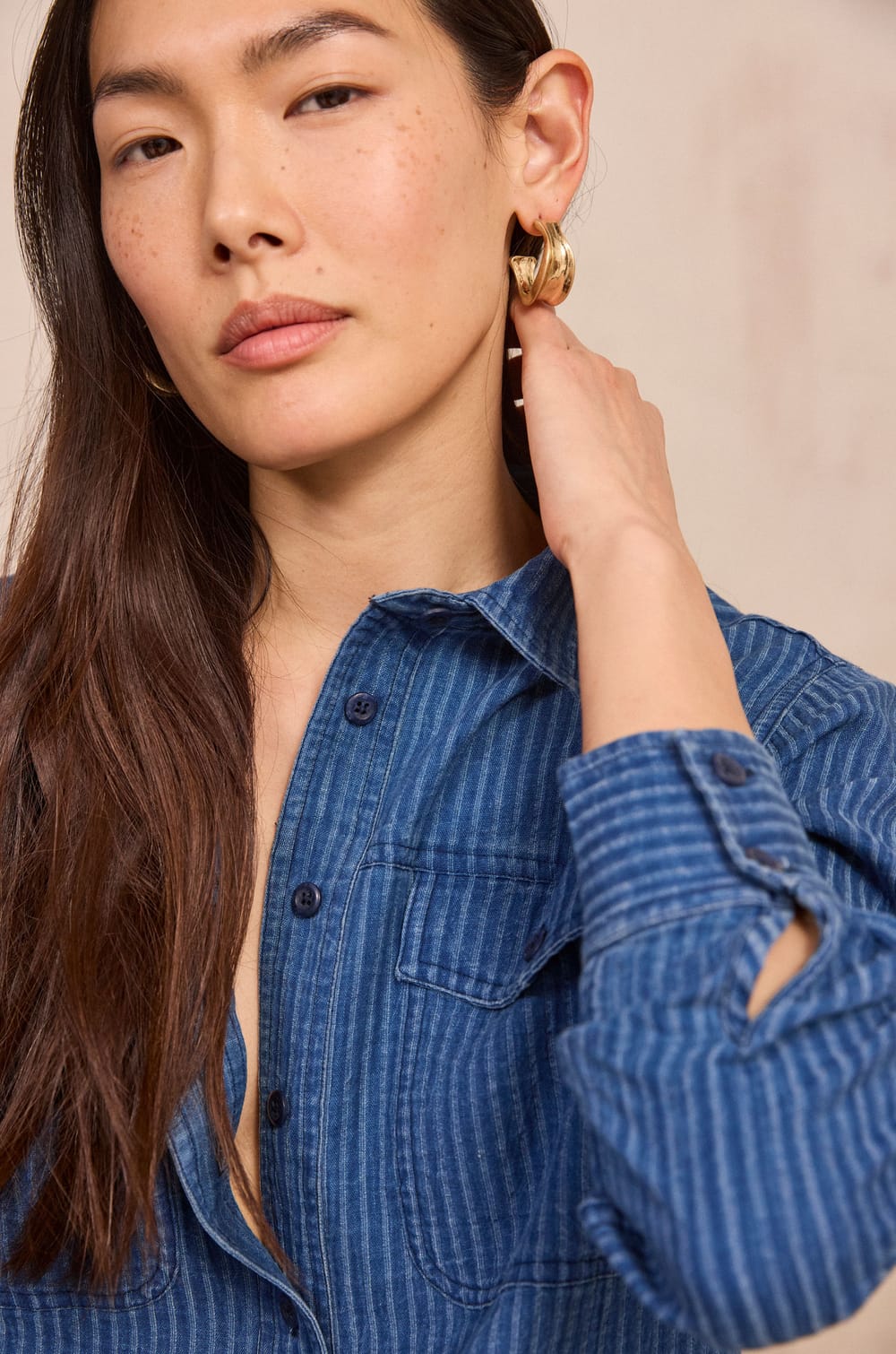 DORA long-sleeve cotton blouse;${refinementColor}