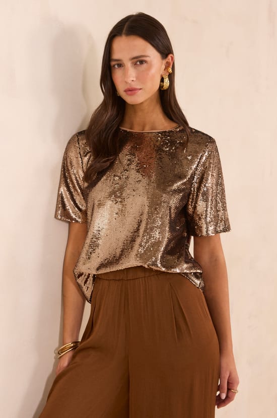 T-shirt &agrave; manches courtes en sequins TARA;${refinementColor}