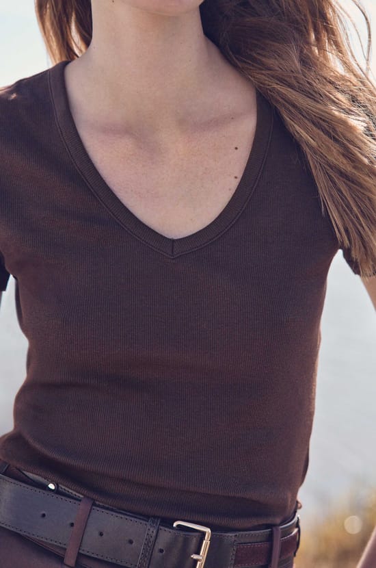 T-shirt col V en coton ADAM;${refinementColor}