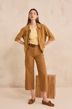 Pantalon large et cropped en coton m&eacute;lang&eacute; MAE;${refinementColor}