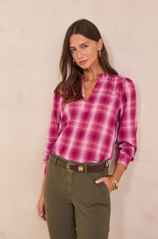 Blouse &agrave; carreaux en 100% coton DINA;${refinementColor}