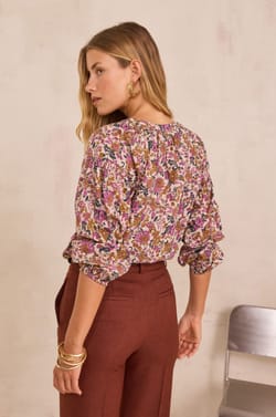 Floral print blouse in 100% cotton PRUNE;${refinementColor}