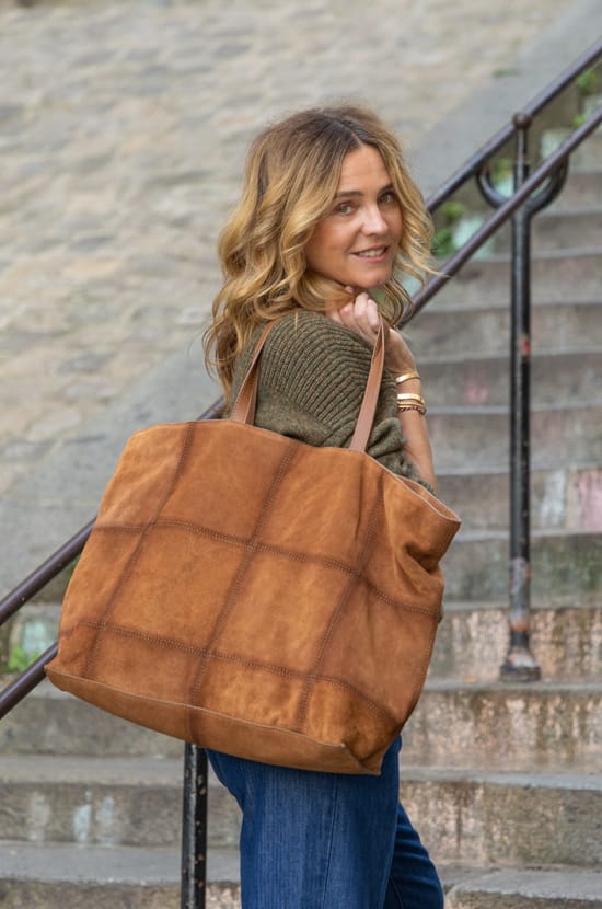 Leather tote bag Maison 123 x Marine Vignes TESS;${refinementColor}