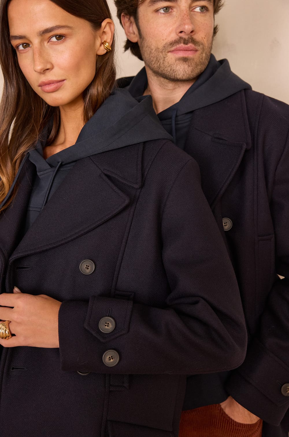 Unisex ENCHANTEUR pea coat in wool and cashmere;${refinementColor}
