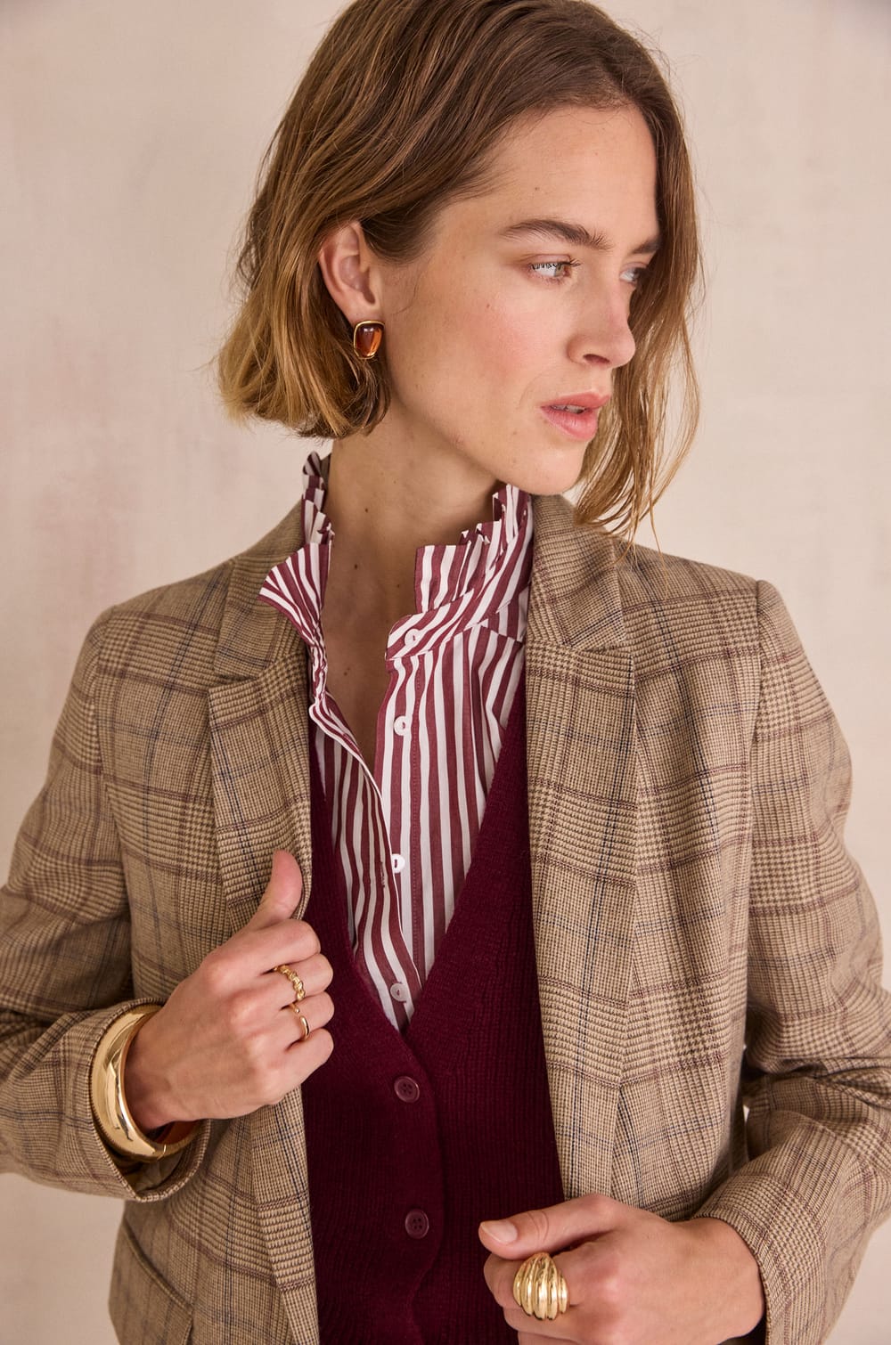 NELIA Prince of Wales check suit jacket;${refinementColor}