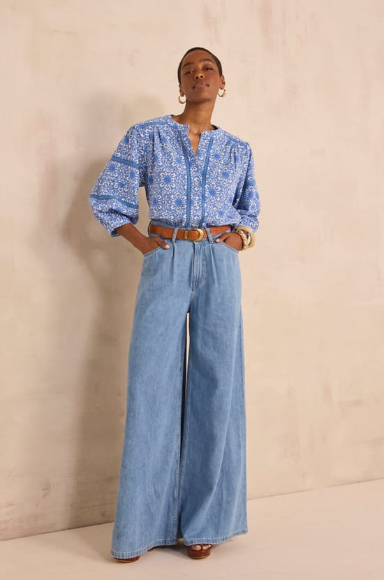 DOMY lace-print cotton blend blouse;${refinementColor}