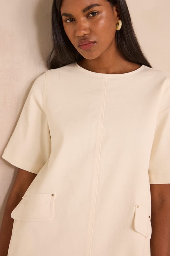 Robe droite &agrave; manches courtes en coton m&eacute;lang&eacute; BALSA;${refinementColor}