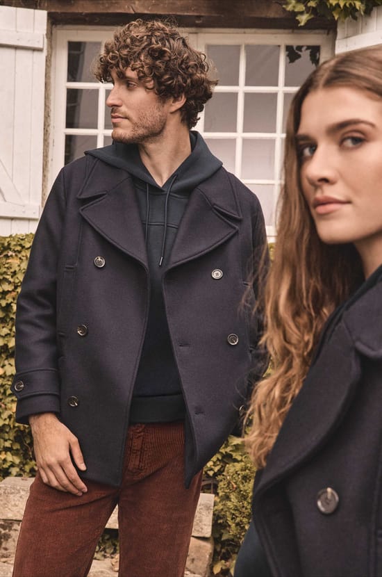 Unisex wool and cashmere pea coat ENCHANTEUR;${refinementColor}