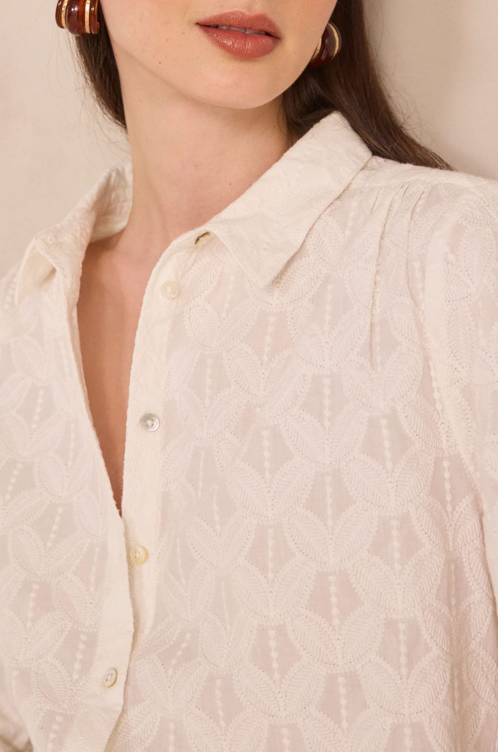 Embroidered long-sleeve cotton blouse DUKE;${refinementColor}
