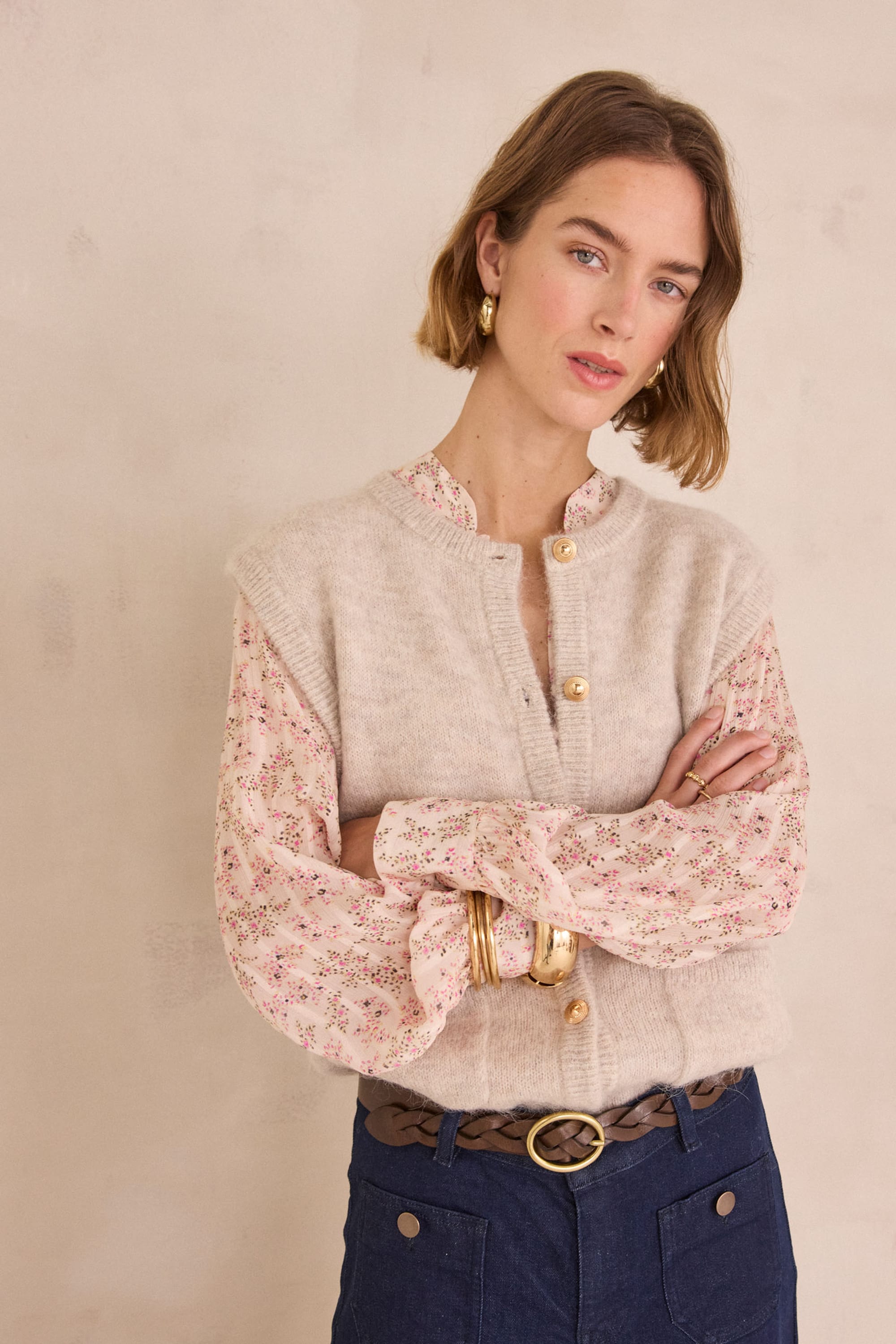 POLKA sleeveless cardigan woman | NATURAL | Maison 123