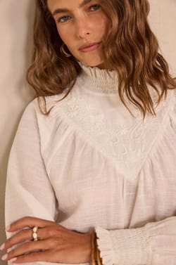 Mint cotton long sleeve blouse;${refinementColor}