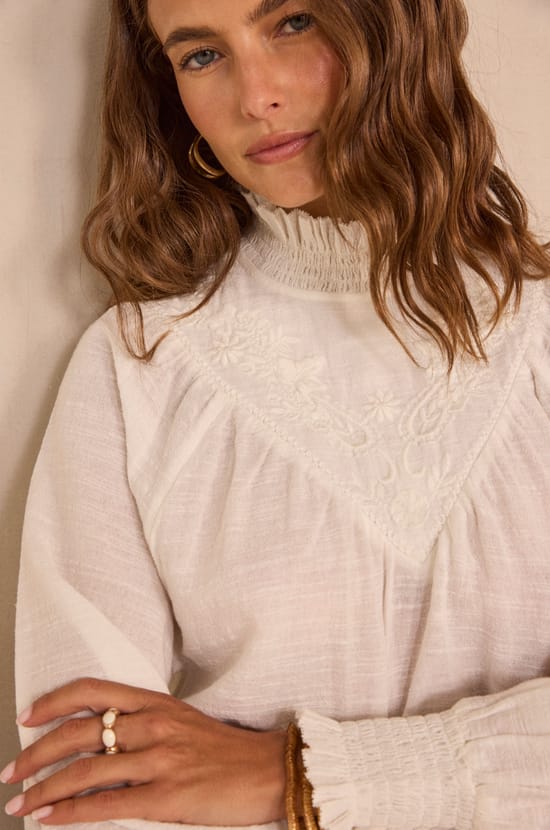 Mint cotton long sleeve blouse;${refinementColor}