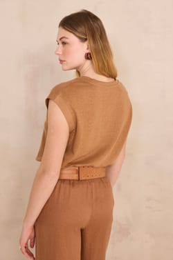 Sleeveless linen blend T-shirt LYNA;${refinementColor}
