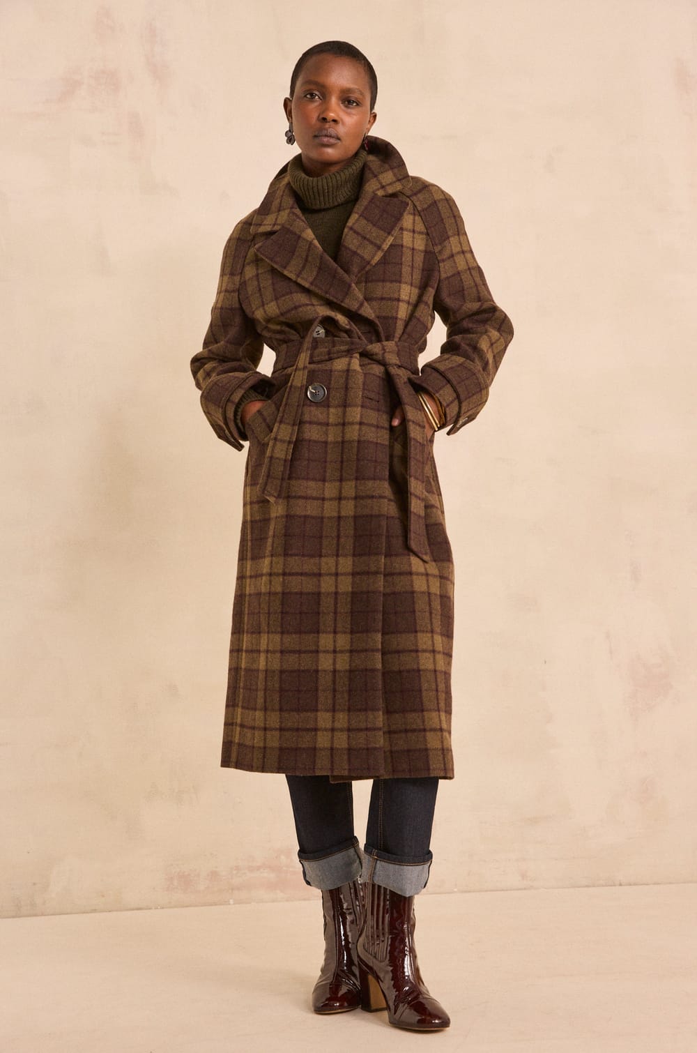 Checked wool blend coat DAREN;${refinementColor}