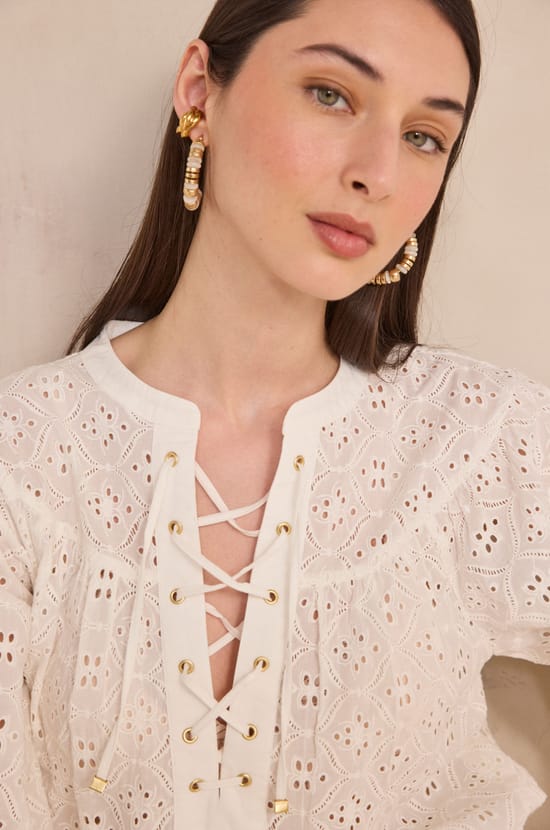 Embroidered blouse with 3/4 sleeves DIANE;${refinementColor}