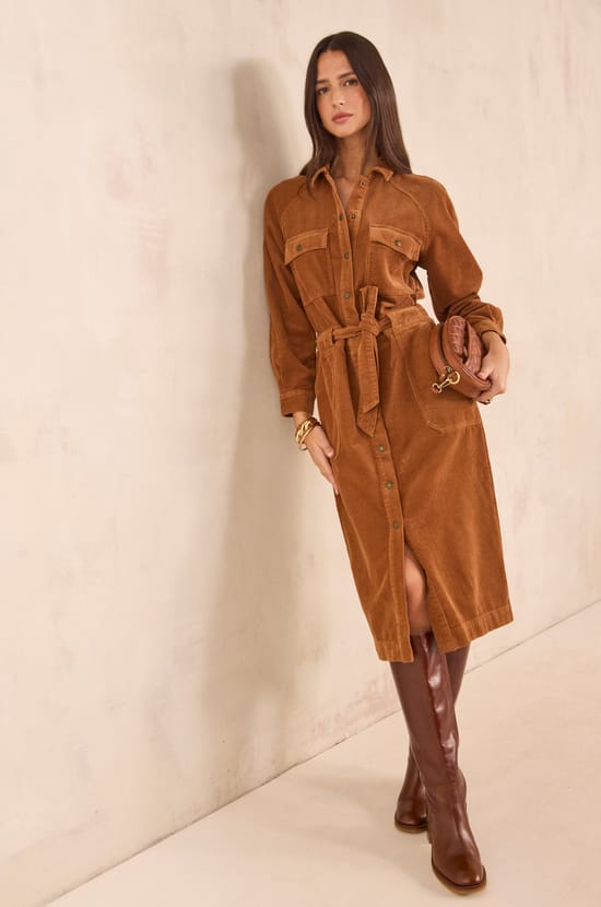 Robe en coton velours c&ocirc;tel&eacute; BETANIE;${refinementColor}