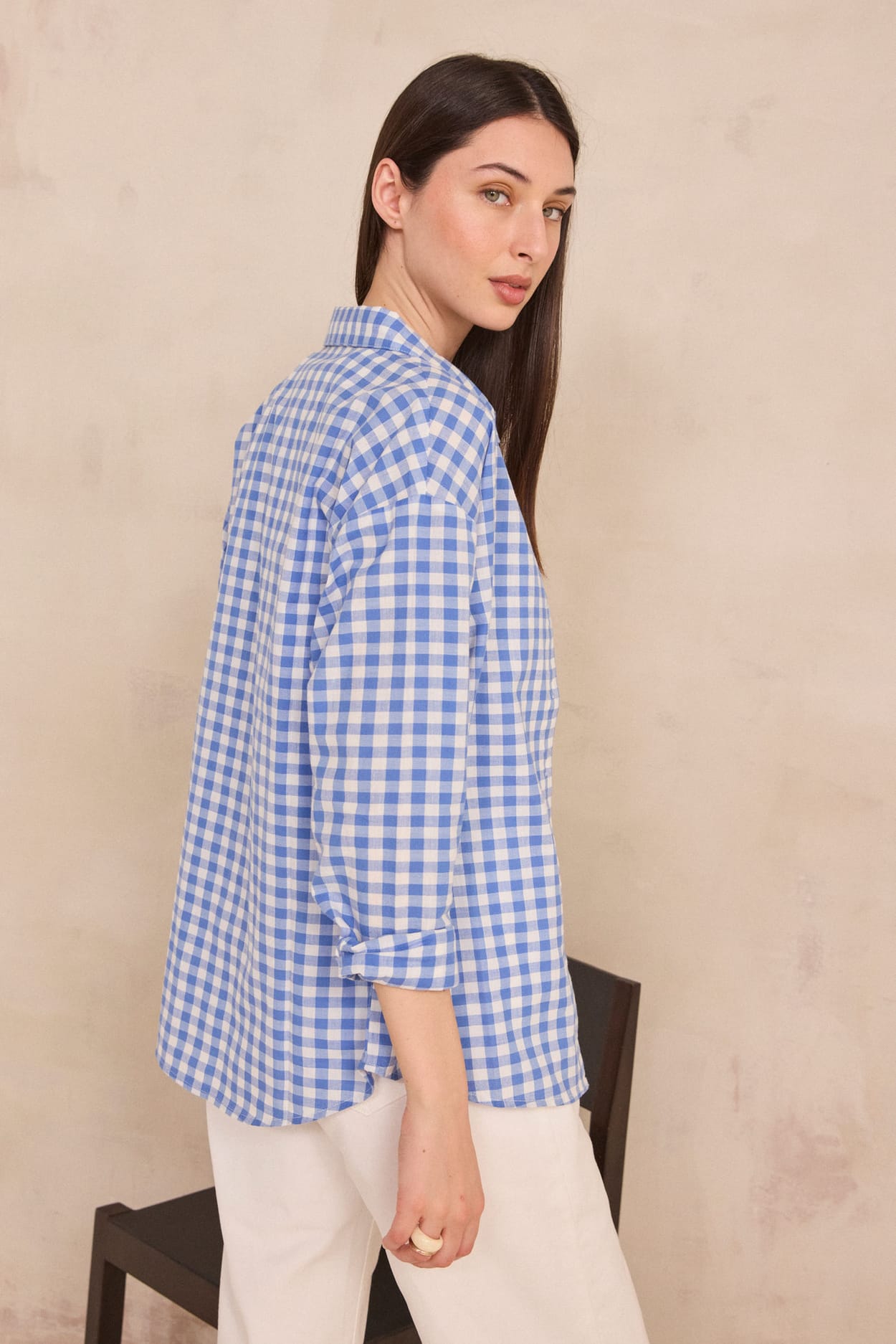 Long-sleeve cotton checkered shirt MARILOU;${refinementColor}