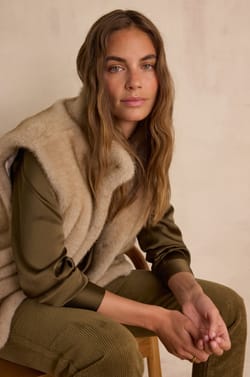 SUZANNE Sleeveless Fluffy Cardigan;${refinementColor}