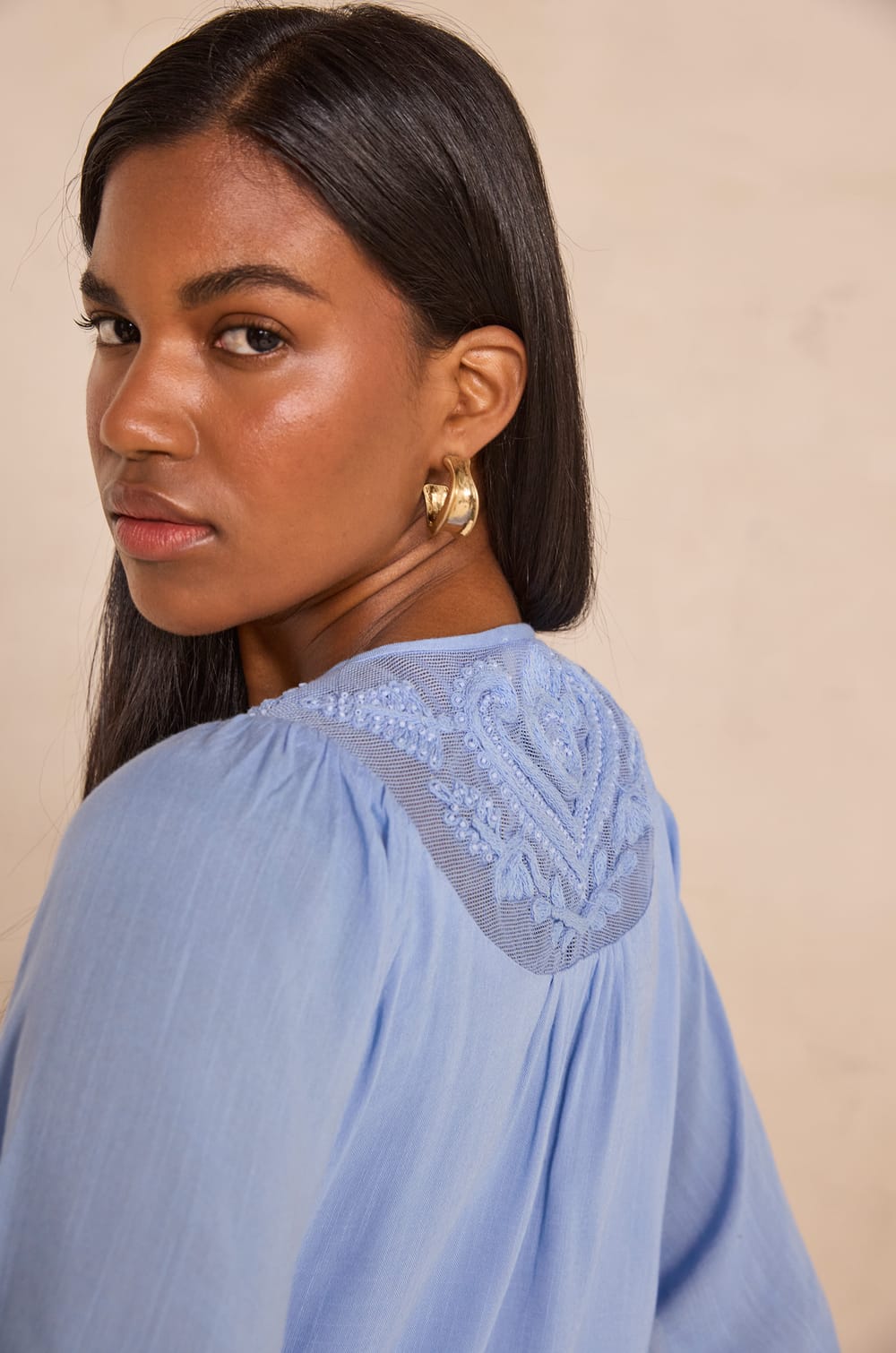 Embroidered blouse with 3/4 sleeves DEBORAH;${refinementColor}