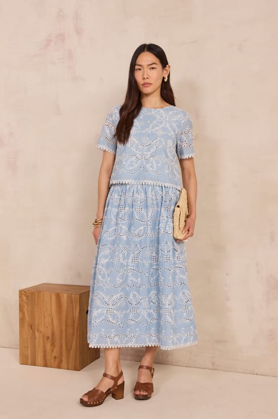 Embroidered cotton skirt ORIZON;${refinementColor}