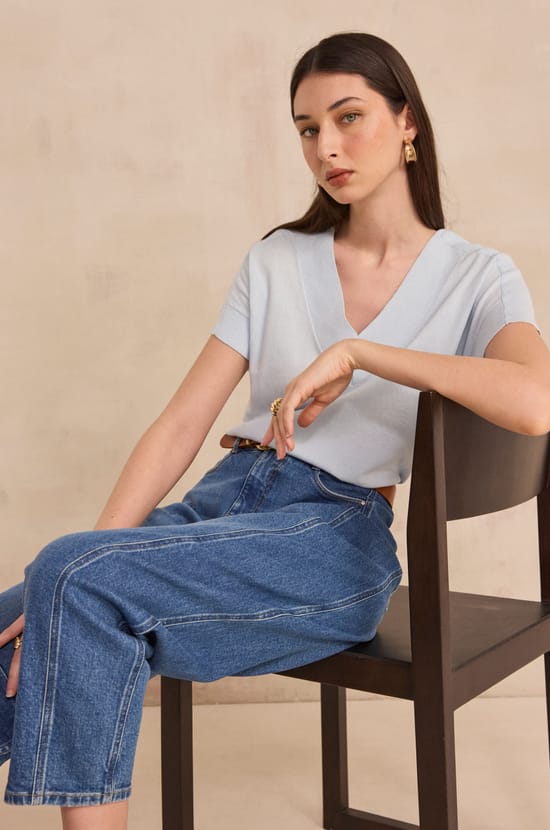 Short-sleeved cotton sweater PRETTY;${refinementColor}