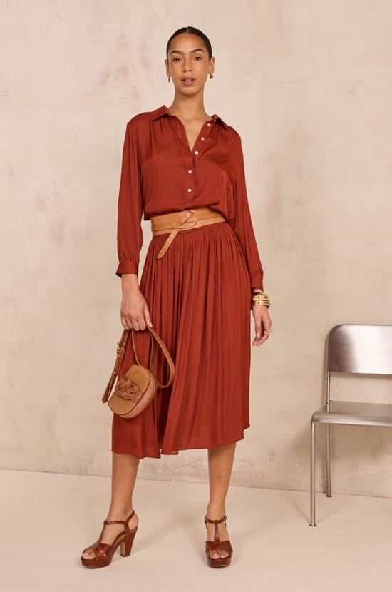 CRYSTAL pleated midi skirt;${refinementColor}