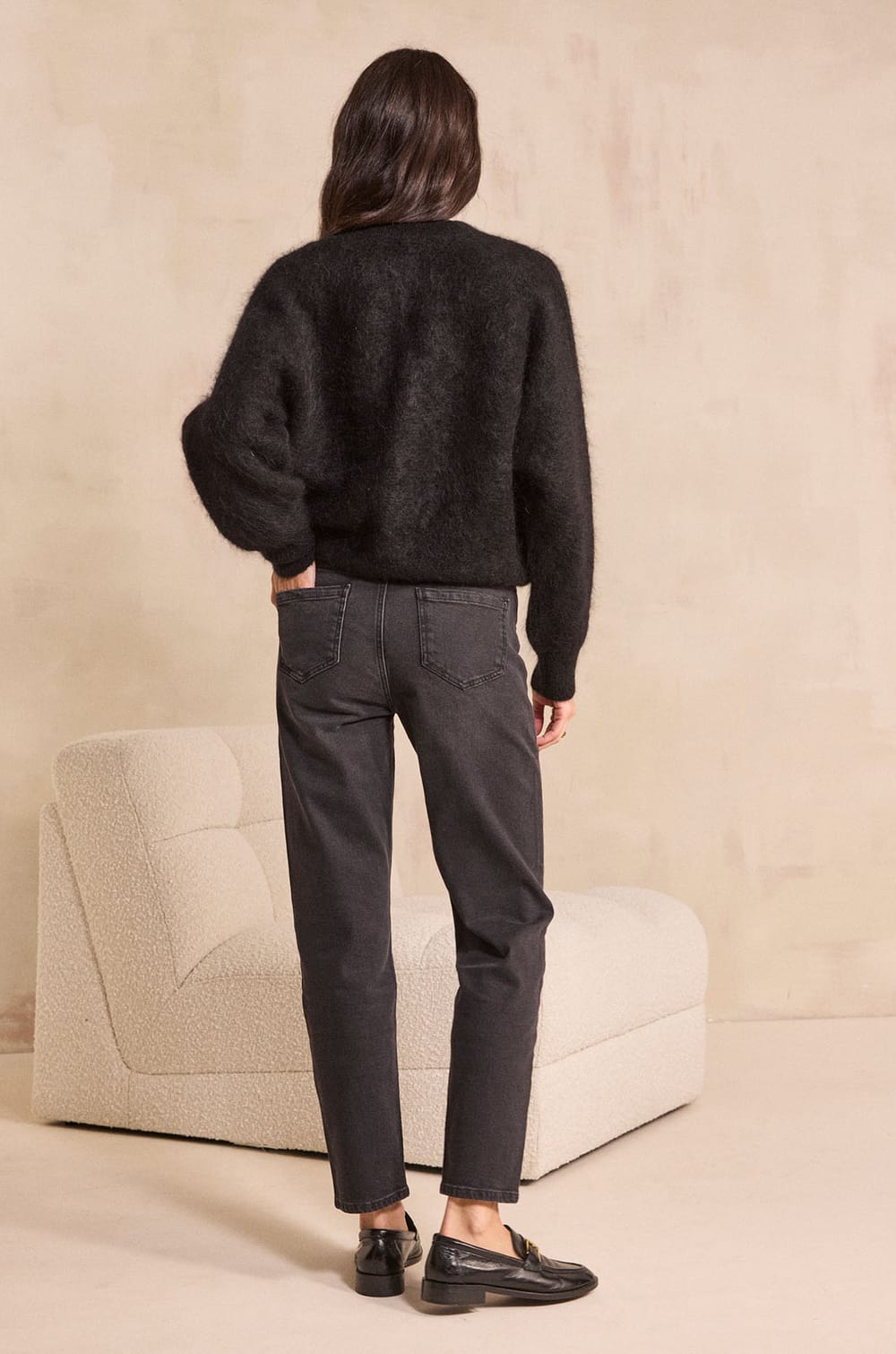 Black slim-fit cotton blend pants LOU;${refinementColor}