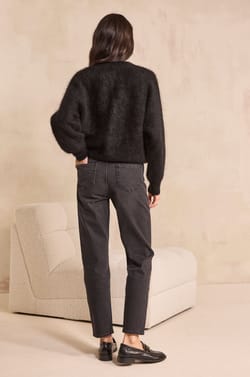 Pantalon slim noir en coton m&eacute;lang&eacute; LOU;${refinementColor}