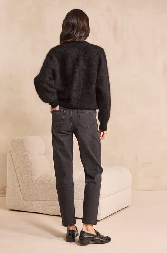 Pantalon slim noir en coton m&eacute;lang&eacute; LOU;${refinementColor}