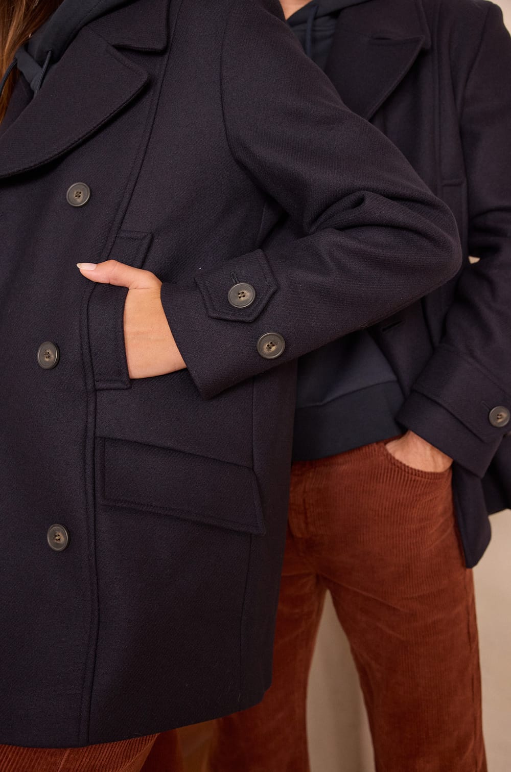 Unisex ENCHANTEUR pea coat in wool and cashmere;${refinementColor}
