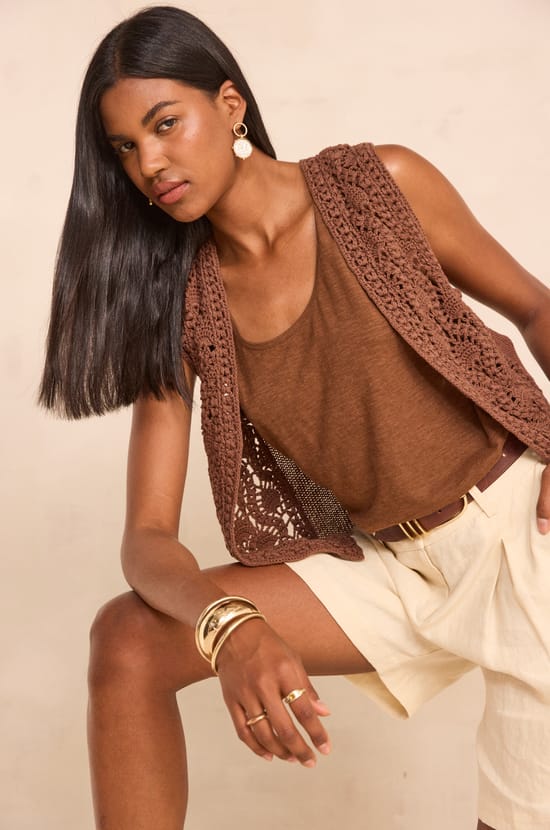 Sleeveless cotton crochet vest ANGELE;${refinementColor}