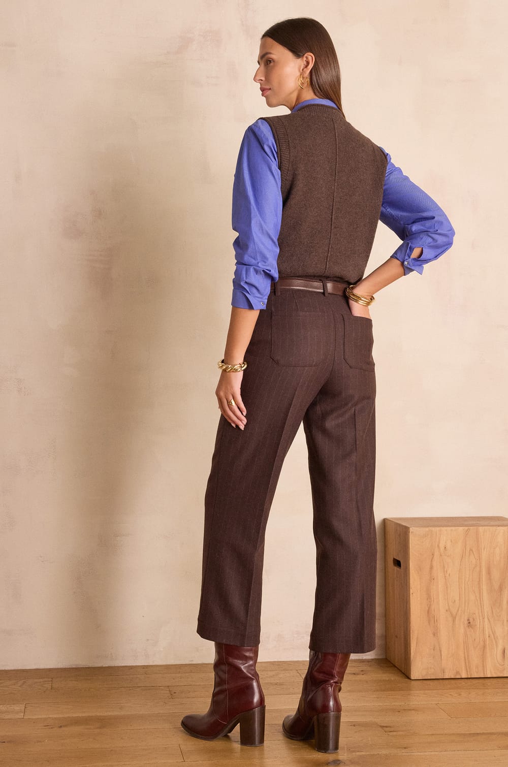 MELINA cropped striped wool trousers;${refinementColor}