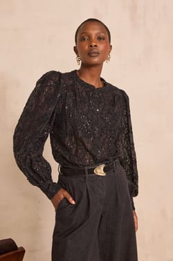 Embroidered sequined blouse CAMOMILE;${refinementColor}