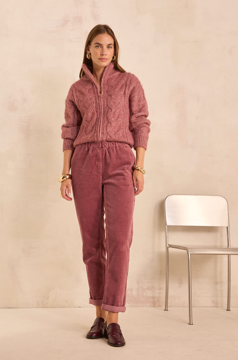 Frosted pink chino in mixed cotton SABIL;${refinementColor}