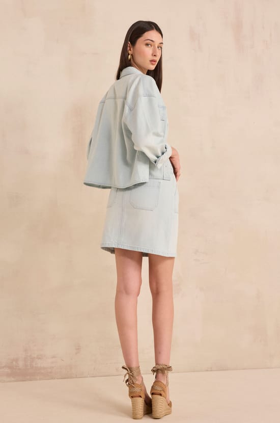 Short denim skirt EYELET;${refinementColor}