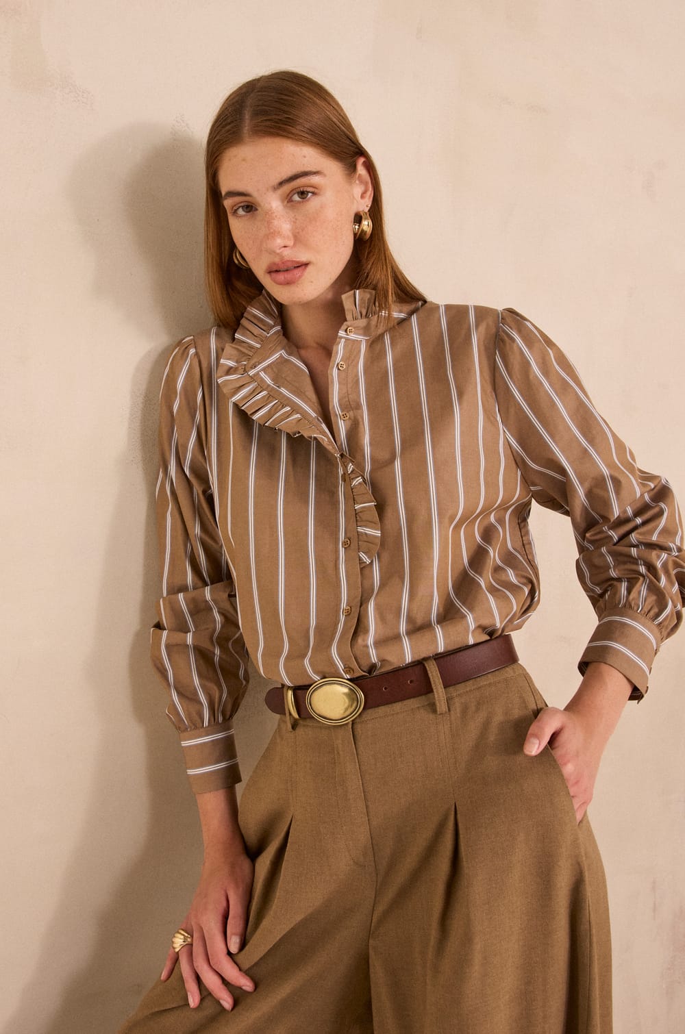 Striped long-sleeved cotton blouse SALIA;${refinementColor}