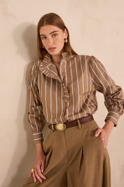 Striped long-sleeved cotton blouse SALIA;${refinementColor}