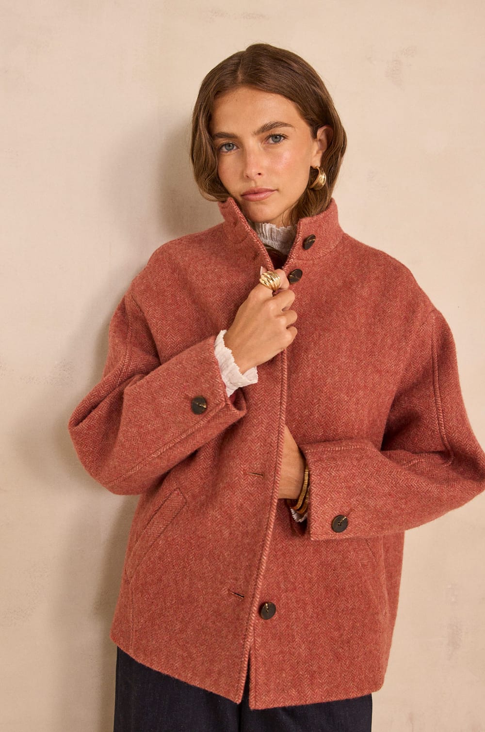 Manteau manches longues en laine m&eacute;lang&eacute;e DUSTIN;${refinementColor}