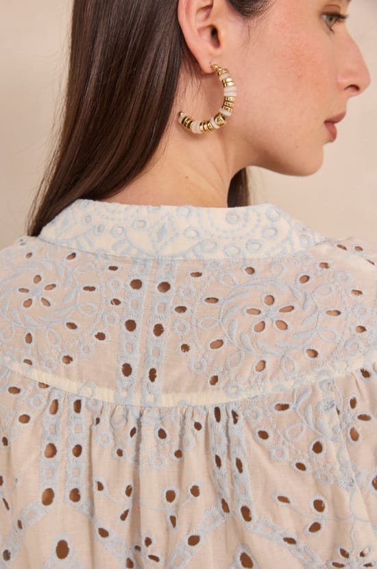 Embroidered wide sleeve cotton blouse DESILIA;${refinementColor}