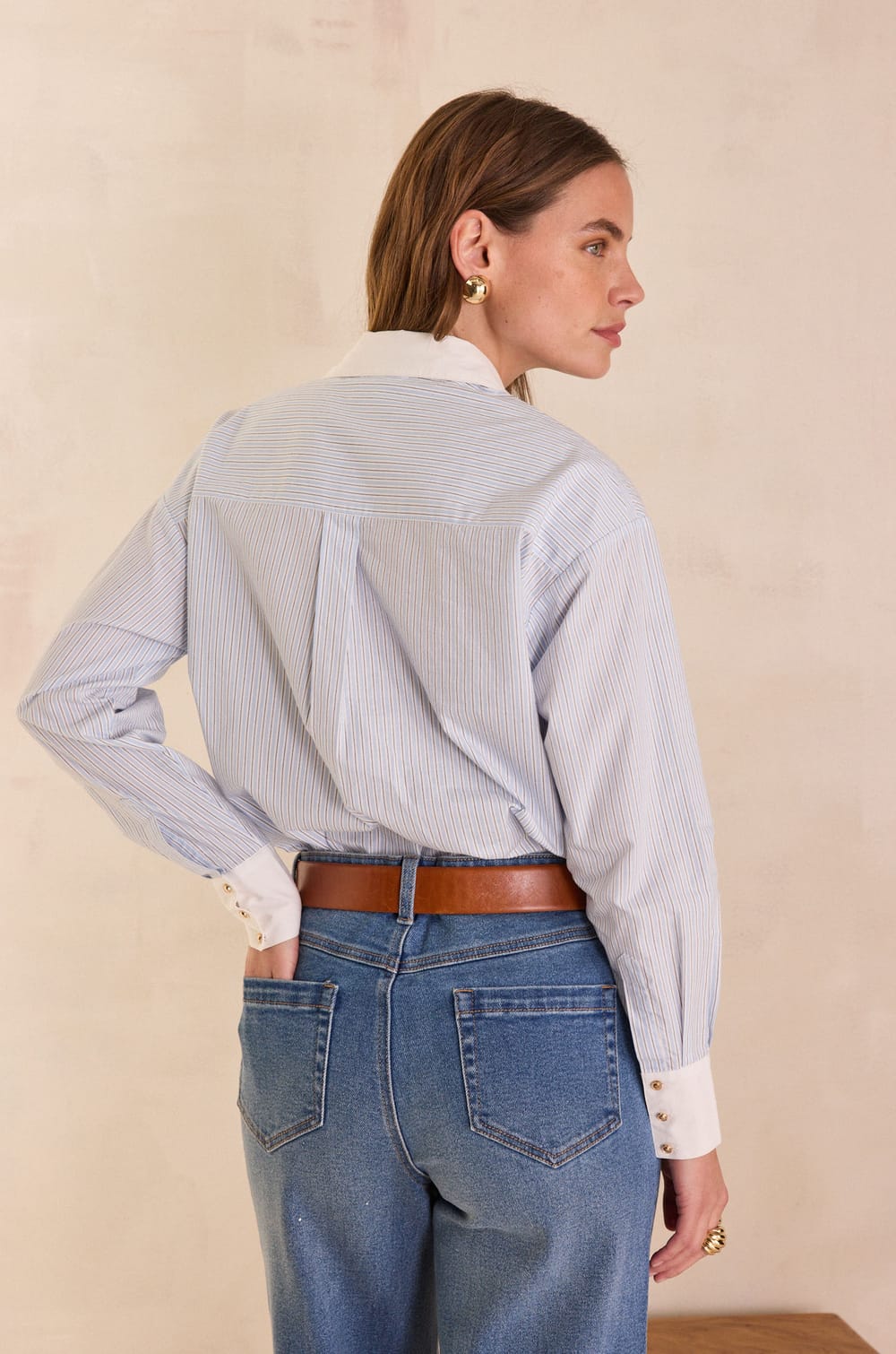 Chemise à rayures en 100% coton DESERT;${refinementColor}