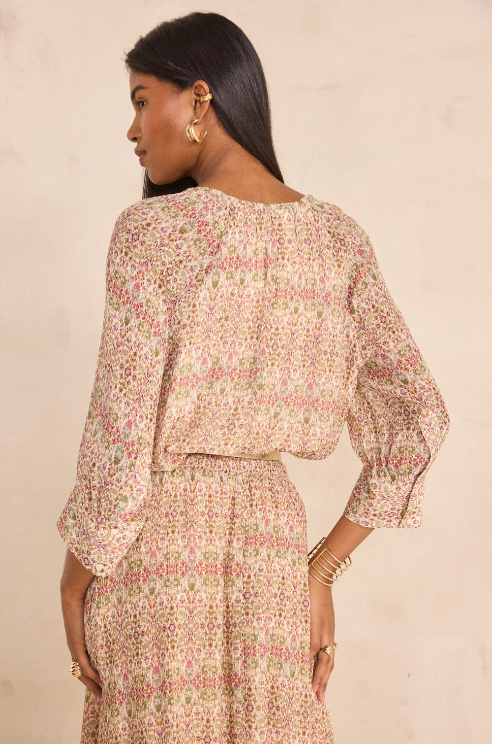 DAMIA long-sleeve printed blouse;${refinementColor}