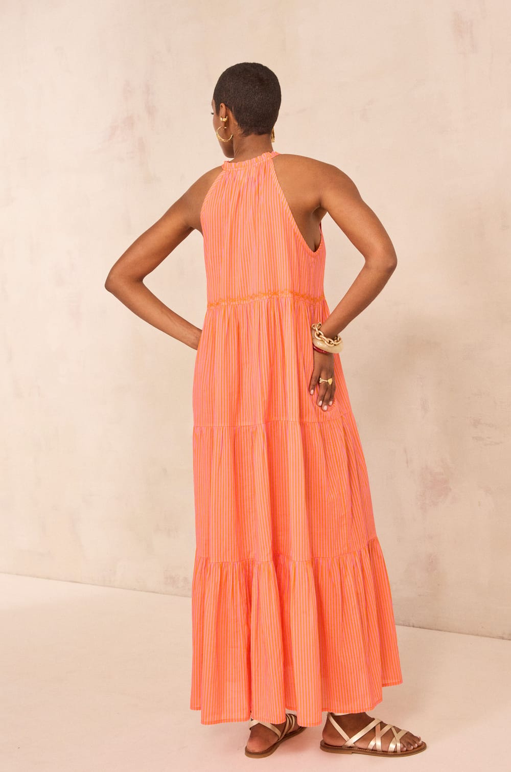 Wide striped sleeveless cotton dress BERENISSE;${refinementColor}