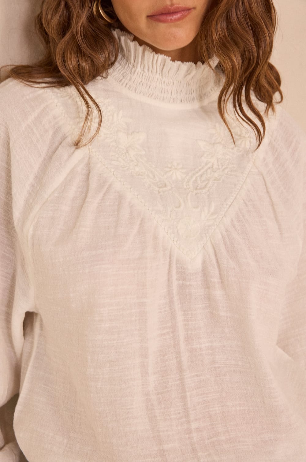 Mint cotton long sleeve blouse;${refinementColor}