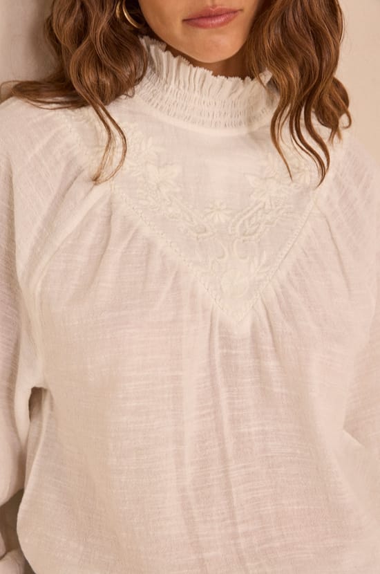 Mint cotton long sleeve blouse;${refinementColor}