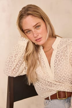 Embroidered cotton V-neck blouse DANIELA;${refinementColor}